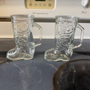 Vintage Glass Boot Mugs - Set of 2